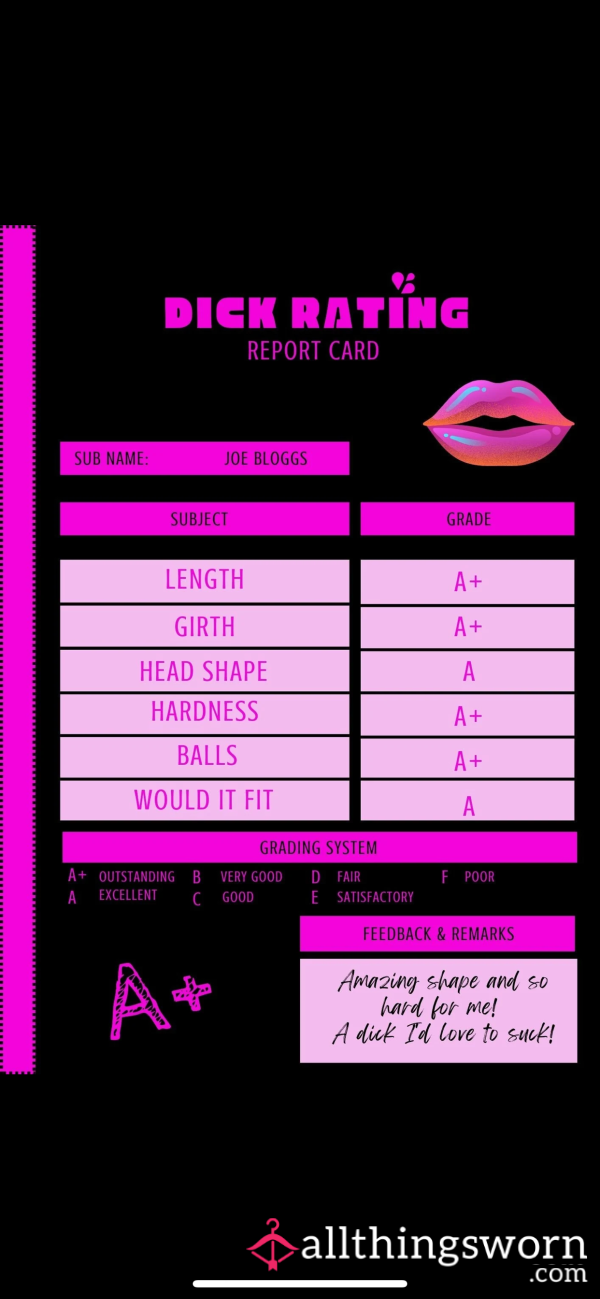 🍆 D*ck RATING REPORT CARD 🍆