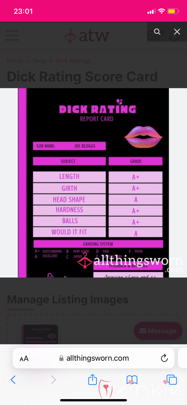 D*ck Rating Score Card