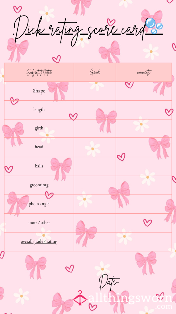 D*ck Rating Score Card👀