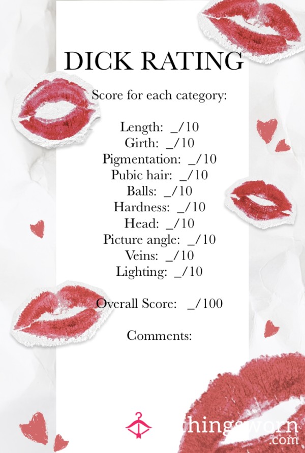 D*ck Rating. Score Out Of 10 For 10 Different Categories, Overall Score And Detailed Comments For Each Category X