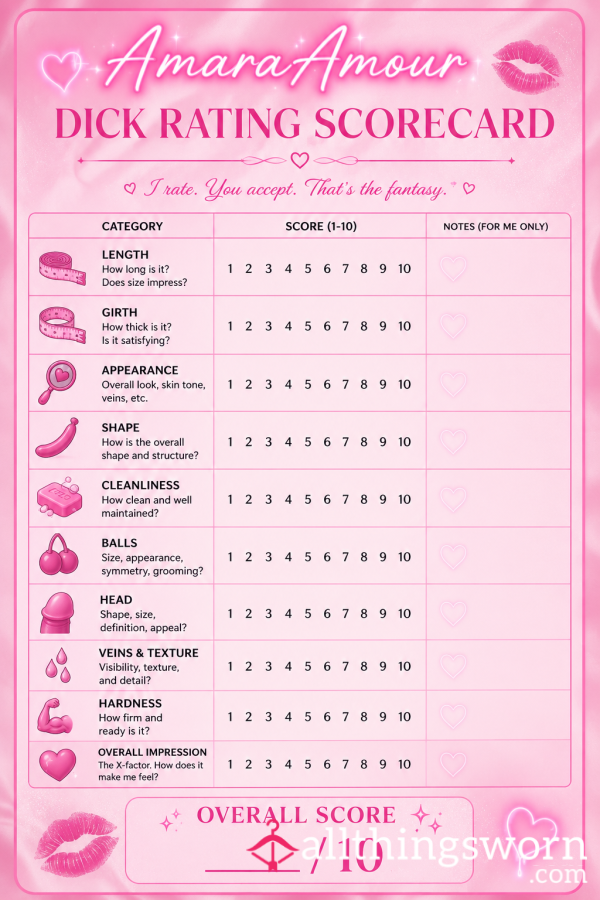 D*ck Rating Scorecard - 1-10 Rating 💖📋
