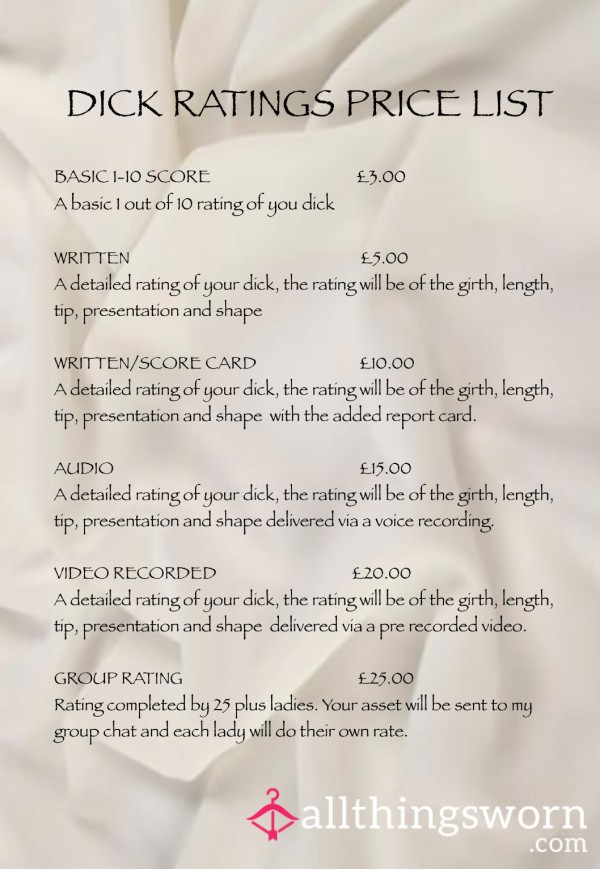 D*ck Ratings From £5.00