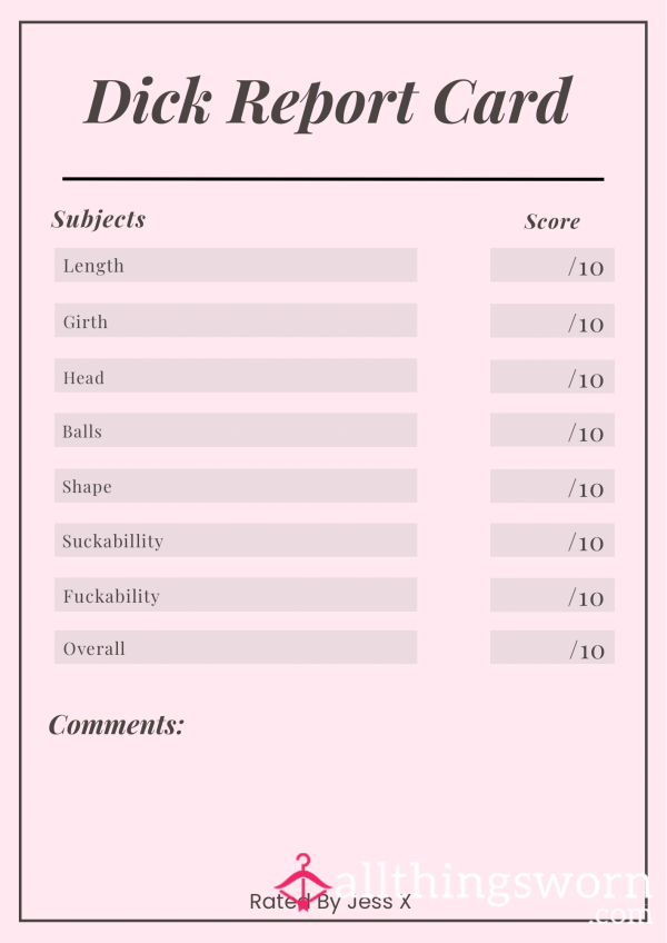 D*ck Ratings - Report Card Style 🍆✨