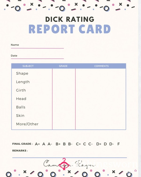 D*ck REPORT CARD ✍️
