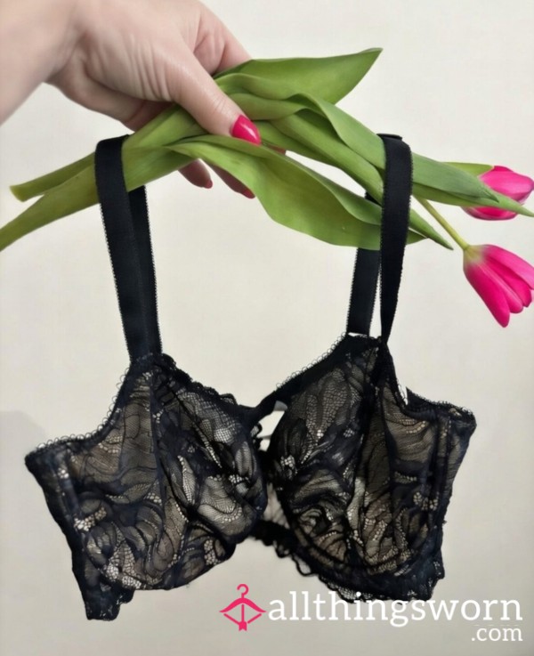 Dirty 36E Black Lace Bra – Worn & Scented 😈💦