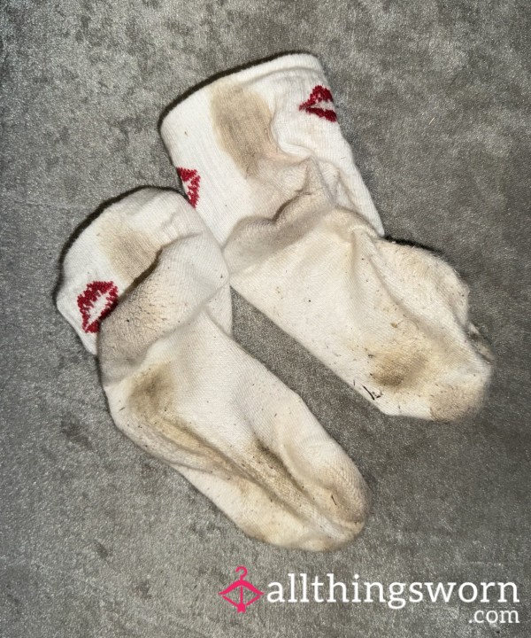 Dirty And Sweaty White Socks With Kiss Print After Gym And Riding 🐎💪💦