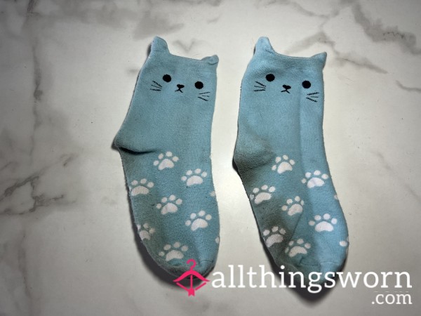 Dirty Blue Kitty Socks (Size 7)