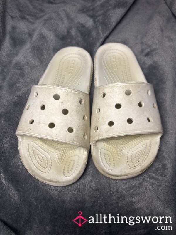 Dirty Croc Sliders - Filthy, Worn, And Full Of My Footprint