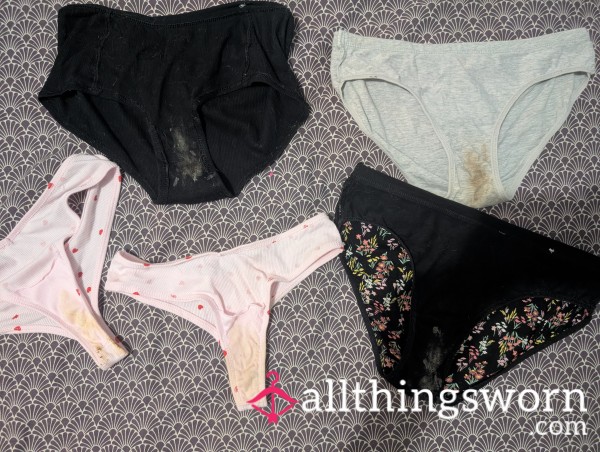 DIRTY 🤢 😉 C*m AND OTHER STAINS TASTY STAINED G-strings And Panties Bundle 3 Days Wear In Each Pair Wanna Taste And Smell The Rainbow Hehe Unfortunately Express Postage Isn't Included In Price