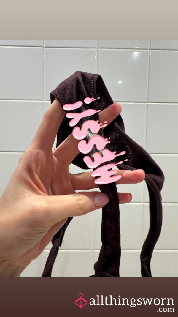 Dirty C*m Covered Brown Thong - 2 Days Wear