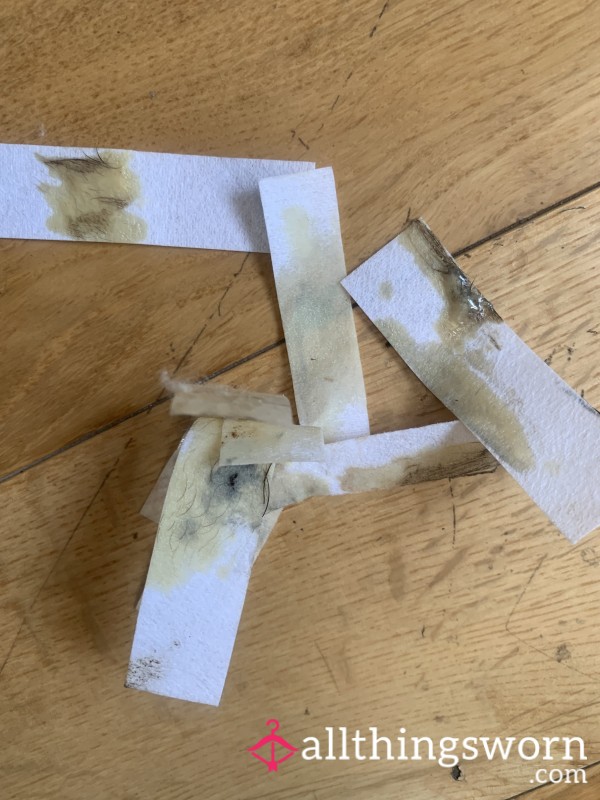 Used. Dirty Eyebrow Wax Strips With Hair And Tint Residue