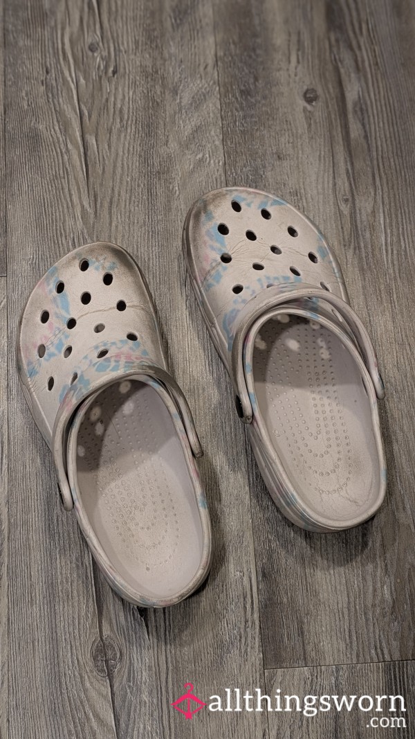 Dirty Faded Rainbow Crocs