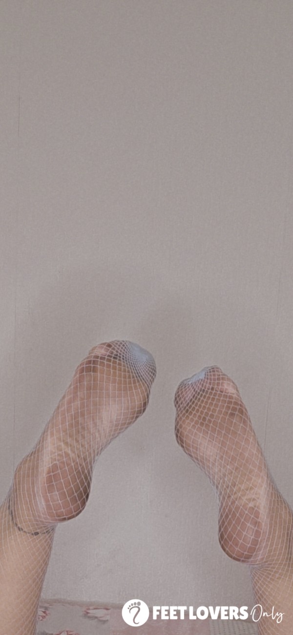 Dirty Feet In Baby Blue Fishnet Stockings