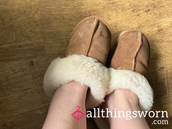 Dirty Filthy Sweaty Slippers Well Worn And Used With Very Dirty Marks On Them