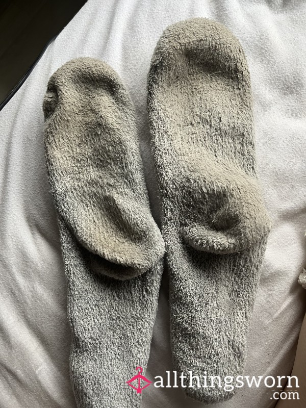 🐭 Dirty Fluffy Grey Bed Socks 🐭