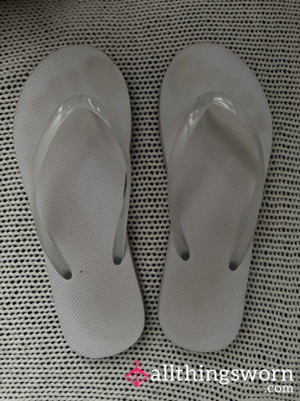 Dirty Imprinted White Flip Flops!!
