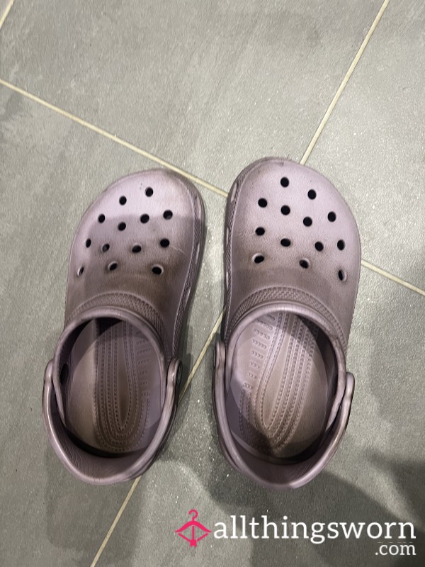 Dirty Lilac Crocs - Size 5 - Worn For Over 4 Years