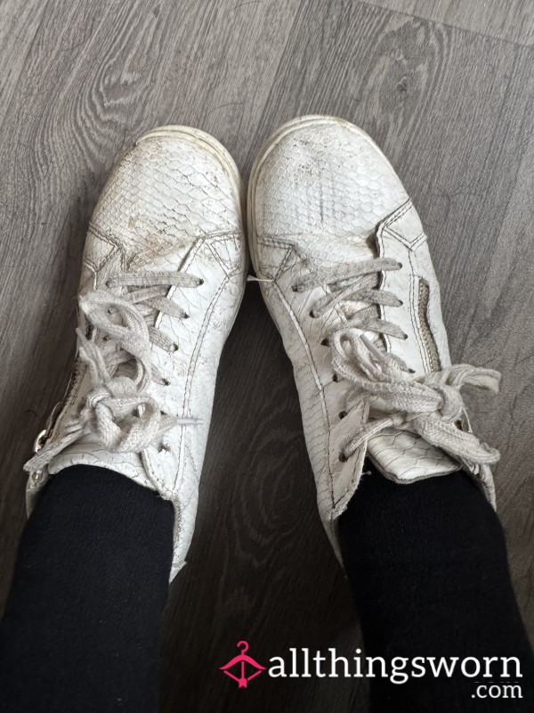 Dirty Little White Trainers That Have Seen Long Days, Busy Errands And Plenty Of Teasing Wear 🤍👟