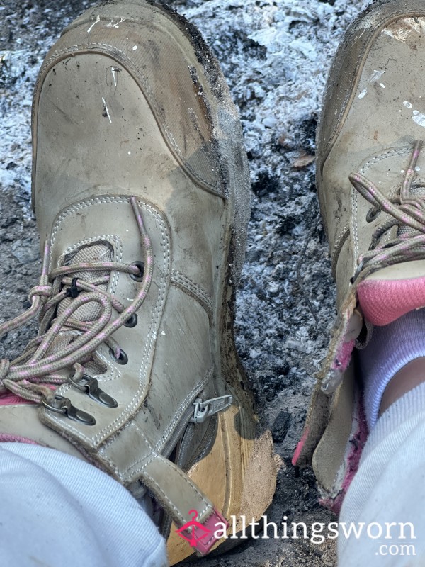 Dirty Muddy Work Boots With A Hint Of Paint