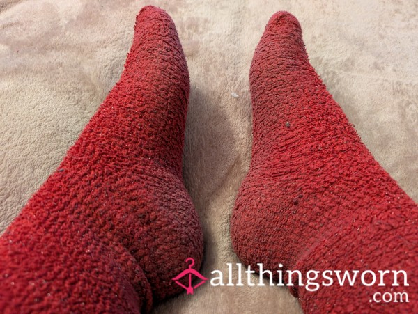 Dirty Old Red Fluffy Socks - 24 Hours Wear Included In Price