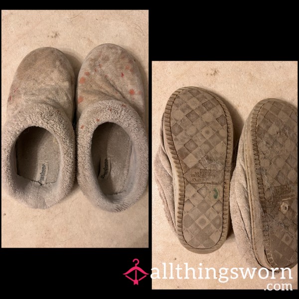 Dirty Old Worn Slippers — Worn Every Day For Over 2 Years — Brown Now (white Originally)