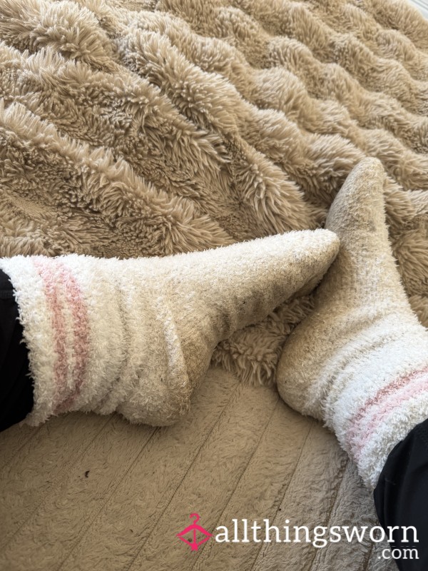 Dirty Pink And White Fluffy Socks