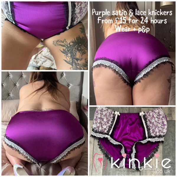 DIRTY PURPLE SATIN & LACE KNICKERS FROM £15 FOR 24 HOURS