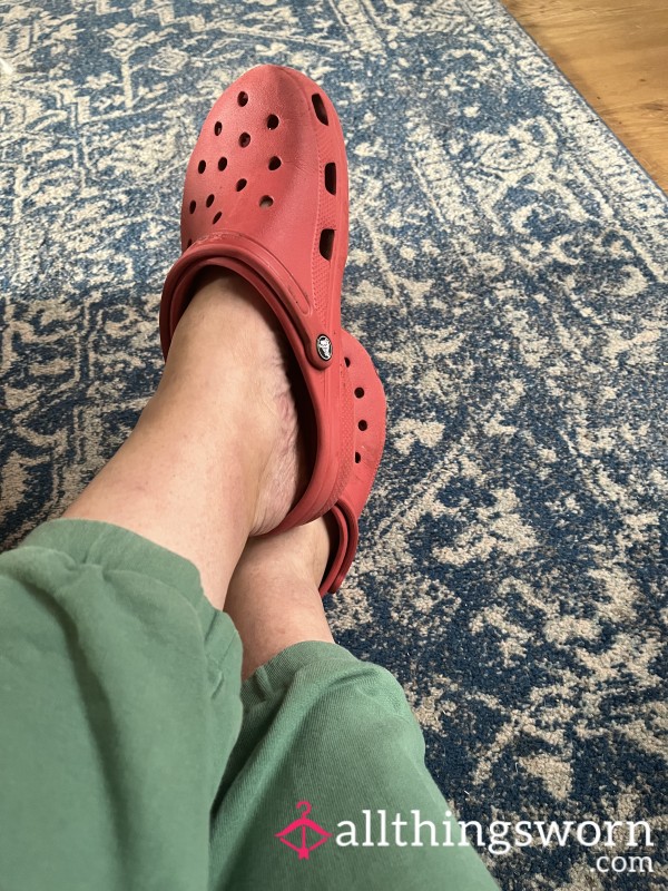 Dirty Red Stinky Crocs