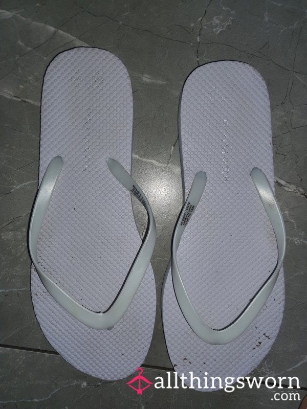 Dirty Smelly White Flip Flops