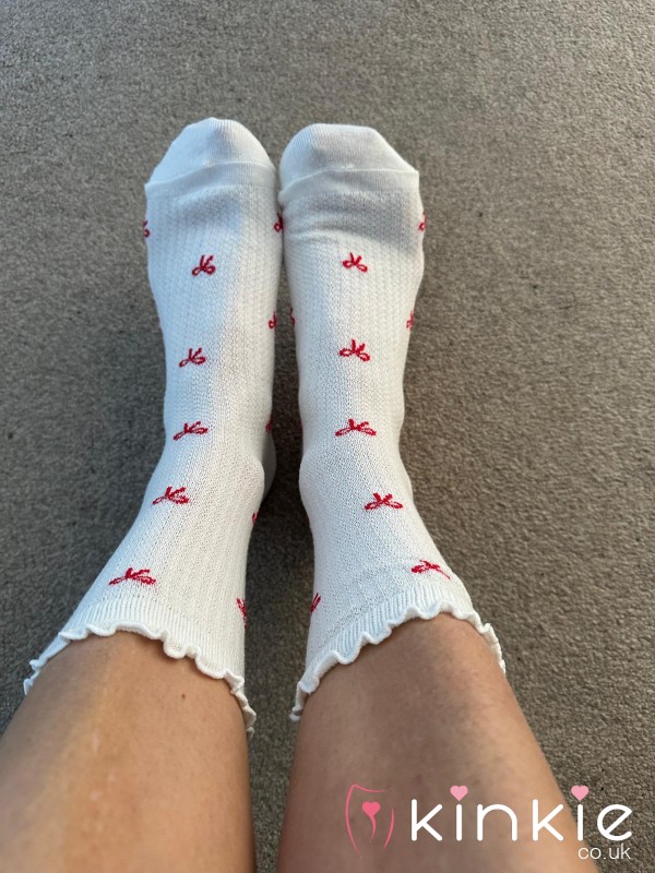 DIRTY SMELLY WORN WHITE SOCKS WITH RED BOWS 5 STAR ⭐ ⭐⭐⭐⭐ REVIEWS