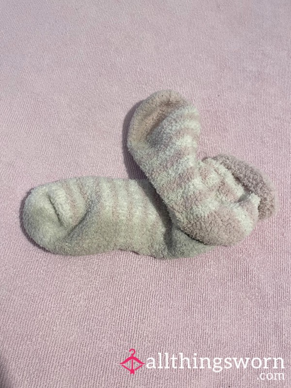 Dirty Soft Fuzzy Pink & White Socks