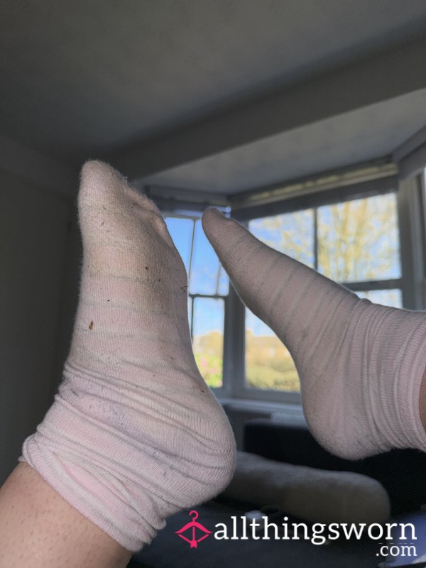 Dirty Striped Pink & Grey Socks🎀