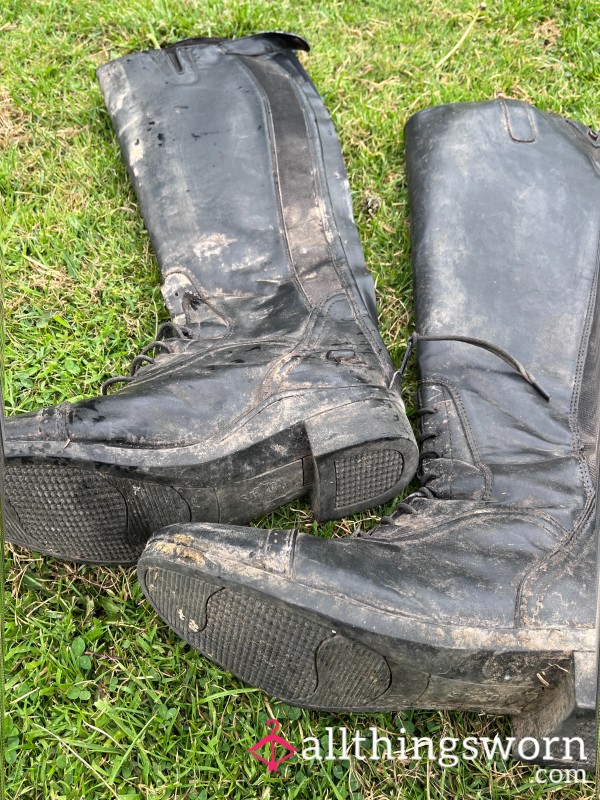 Dirty Tall Riding Boots - Still Full Of Horse Muck - In Need Of A Tongue Clean