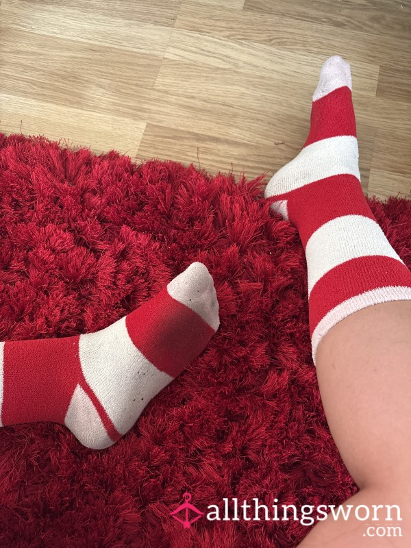 Dirty Used Stinky Pink,Red And White Socks😝