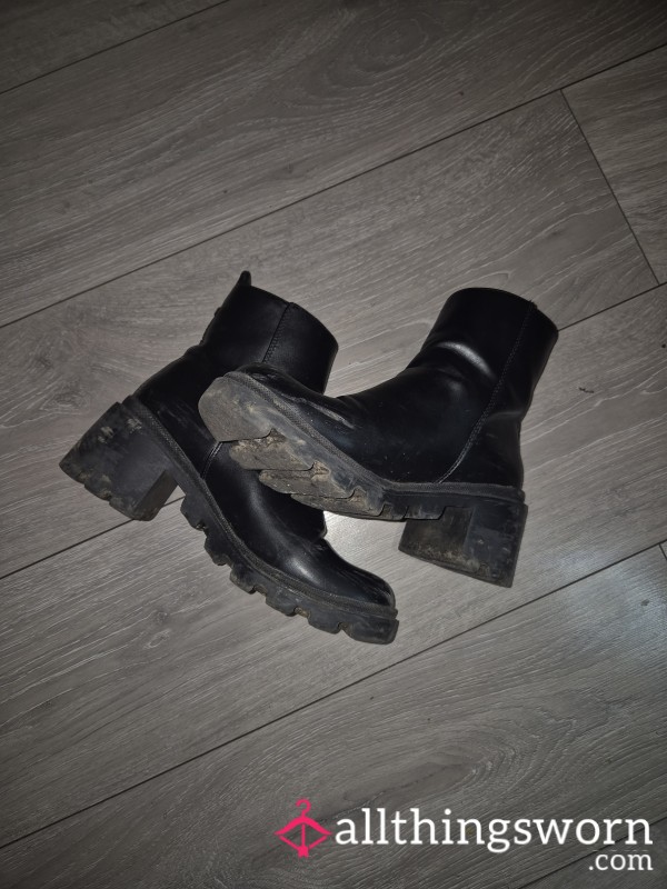 Dirty Well Worn Black Boots