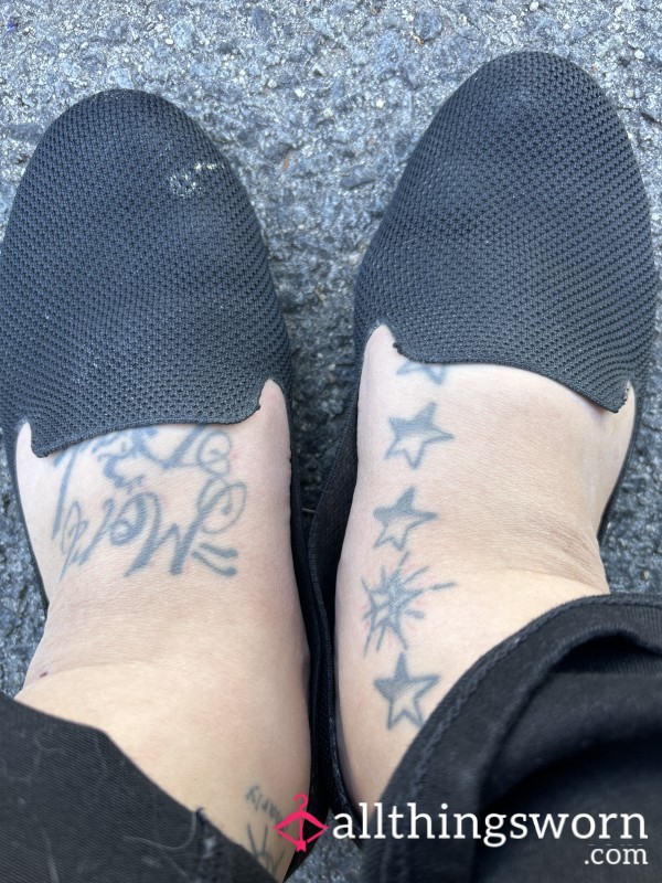 Dirty Well Worn Black Flats