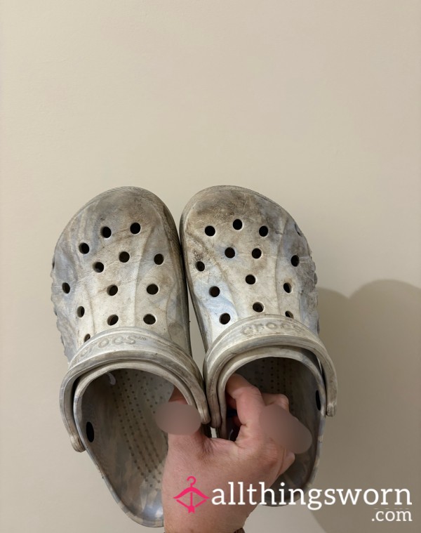 Dirty White & Blue Crocs