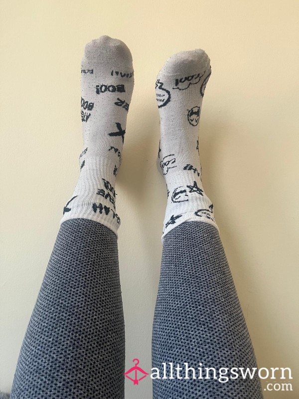 🖤 Dirty White Crew Socks Gym Fresh