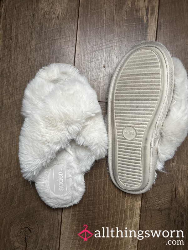 Dirty White Fuzzy Slippers