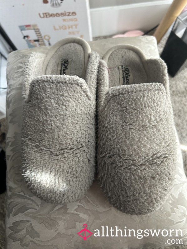 Dirty White Fuzzy Slippers