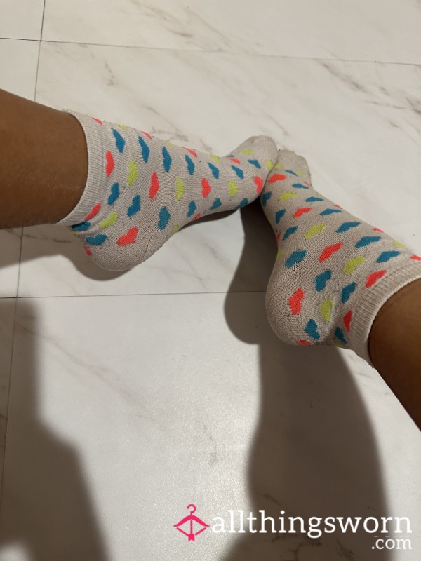 ✨🌈 Dirty White Gym Socks With Hearts 🌈✨