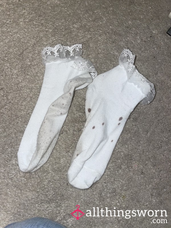 Dirty White Lace Socks With Hair Dye Spots