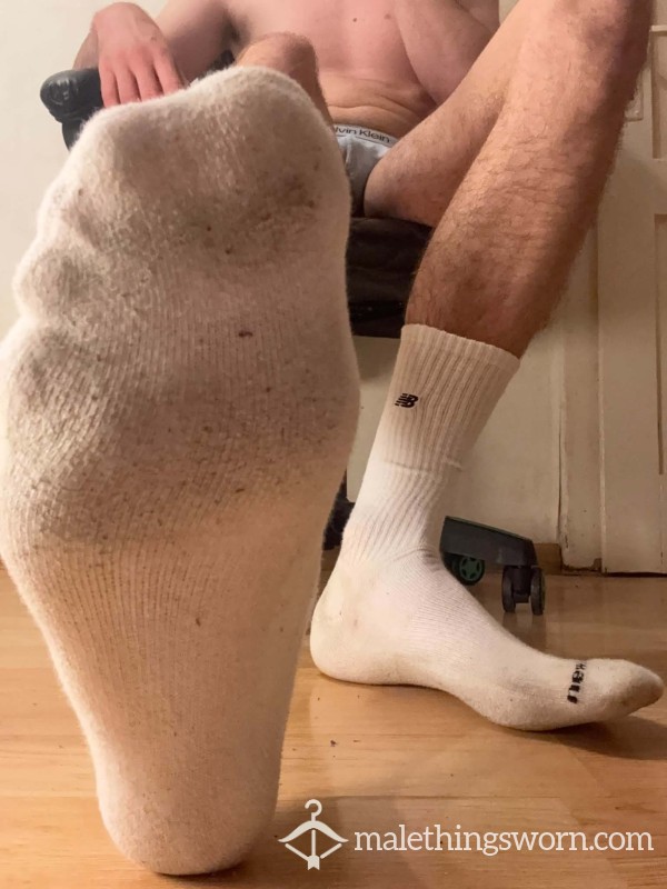 Dirty White New Balance Crew Socks – Heavily Seasoned & Sweaty 🔥