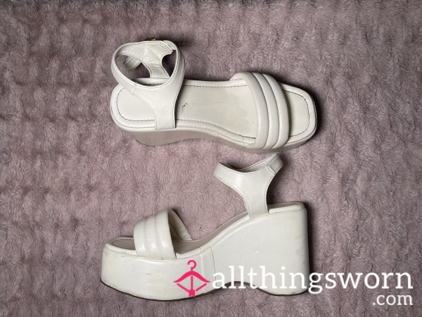 Dirty White Platform Wedge Sandals