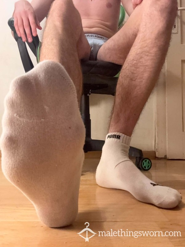 🧦 Dirty White Puma Crew Socks – Well-Worn, Sweaty & Heavily Seasoned 🔥