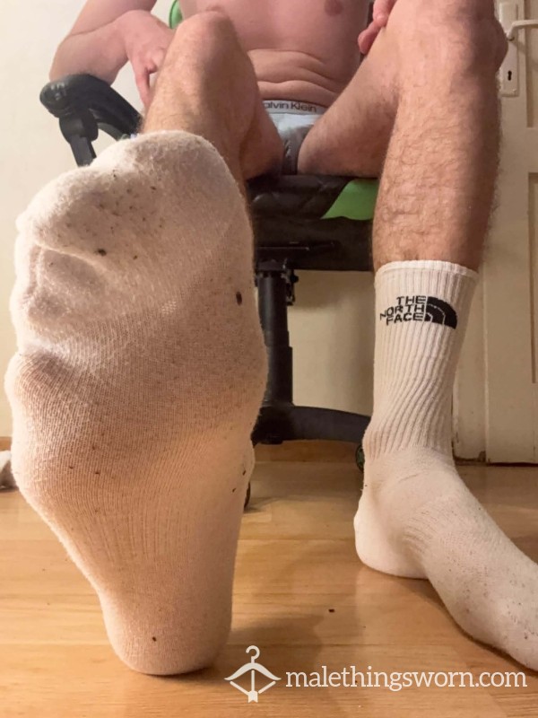 🧦 Dirty White The North Face Crew Socks – Rugged, Well-Worn & Sweaty 🔥