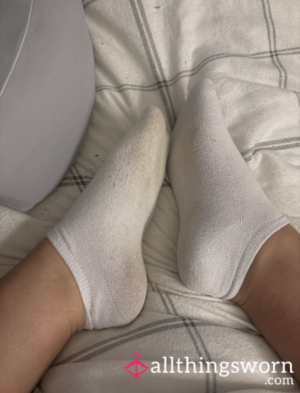 Dirty Worn All Day White Ankle Socks 👣😈