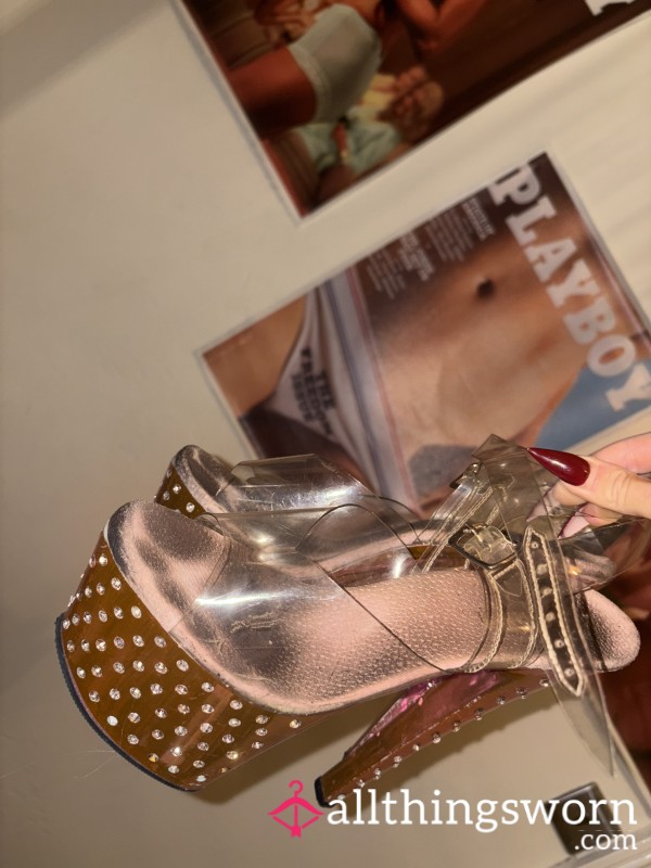 Dirty Worn Foot Mark In-Soles Pink Size 5 Pleaser Heels 7”