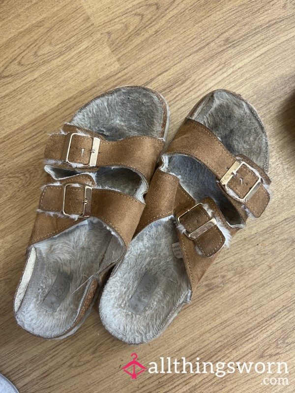 Dirty Worn Out Fluff Lined Sandals