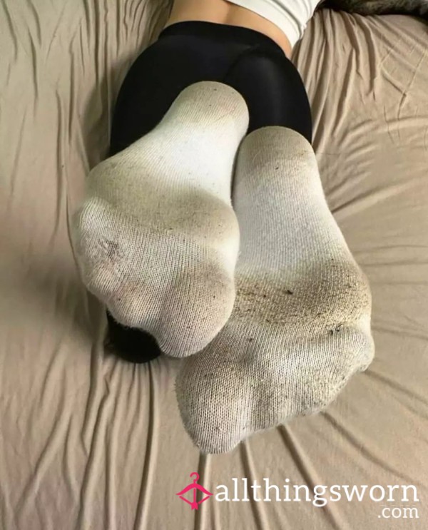 Dirty Worn White Ankle Socks